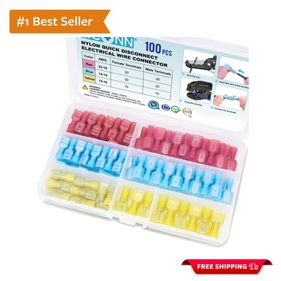 Durable 100 Pcs Spade Quick Disconnect Connectors Kit for Home & Automotive Use
