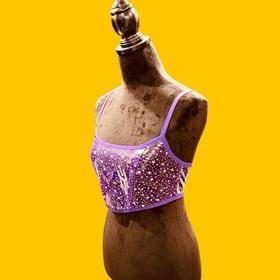 iHeartRaves Holographic Star Crop Top Purple Festival Rave Corset Bustier S EUC