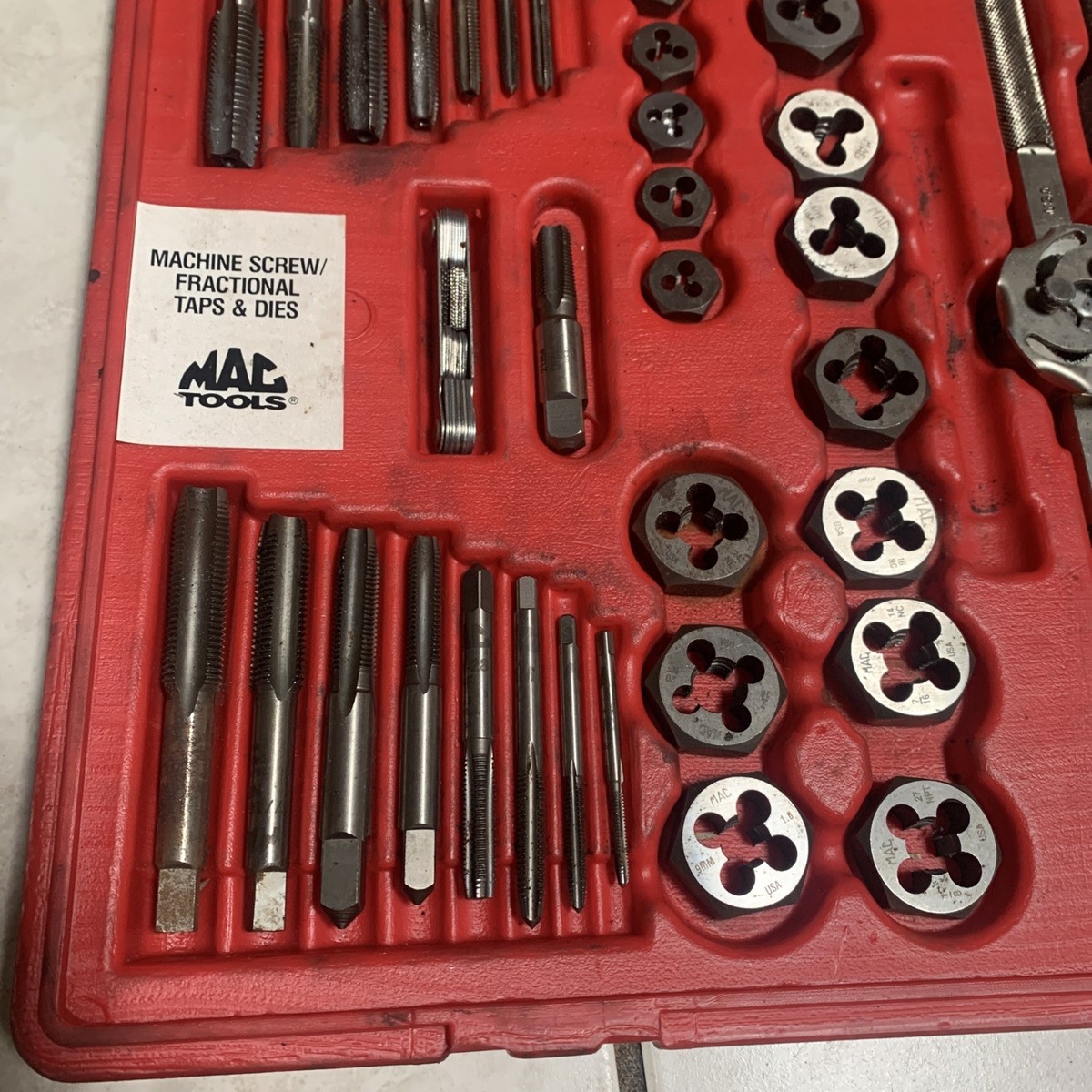 Mac Tools 76 Piece Combo SAE/Metric Tap & Die Set made USA Missing