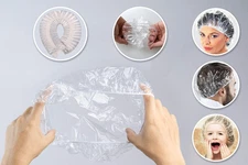 100 Disposable Clear Mop Mob Caps Clipped Hair Head Cover Shower Cap Plastic ...
