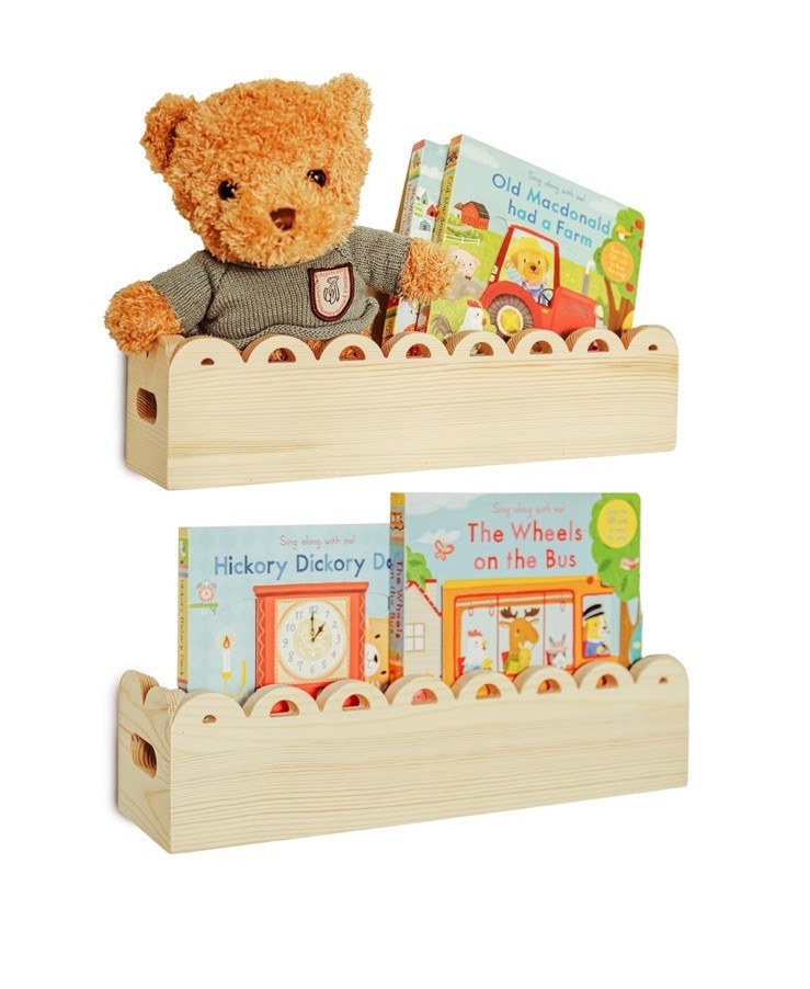 HILDZ Nursery Floating Shelves for Wall for Books, Set Of 2 Natural