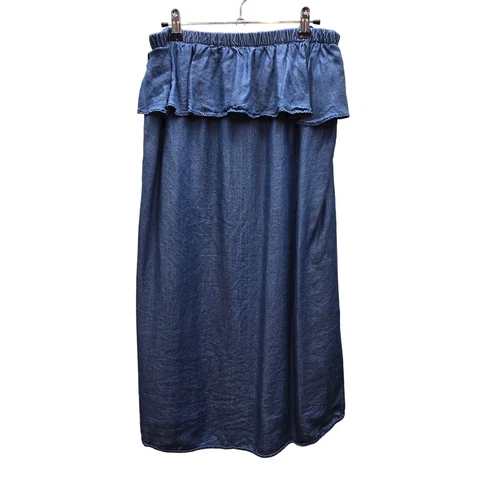 Mini Abito Chambray Michael Kors Lyocell Off The Shoulder Ruffle Blu Taglia Large