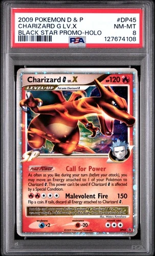 2009 POKEMON DIAMOND & PEARL BLACK STAR PROMO HOLO #DP45 CHARIZARD G LV.X PSA 8