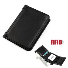 Real Leather Slim Wallets For Men Trifold Mens Wallet W/ ID Window RFID Blocking