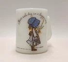 Holly Hobbie Federal Milk Glass Mug "Start Each Day in a Happy Way" 1972 Vintage