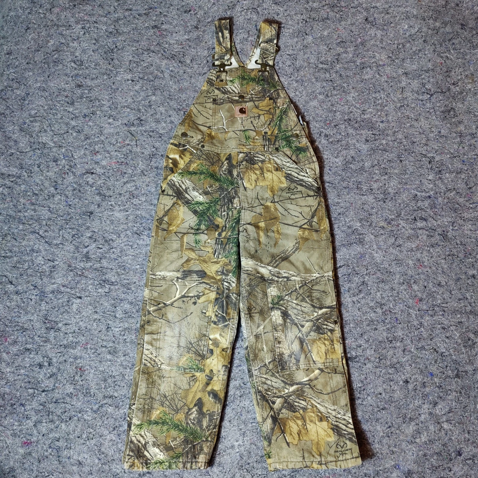 Carhartt Bibs Youth Size 7 Real Tree Camo Bibs Canvas Insulated Double Knee
