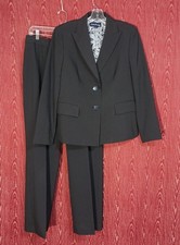 EVAN-PICON 2 Piece Long Sleeve Collared Button Pinstripe Pants Suit Womens Sz 12