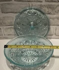 Vintage Windsor Covered Candy Nut Dish Blue Indiana Glass Button & Cane Pattern