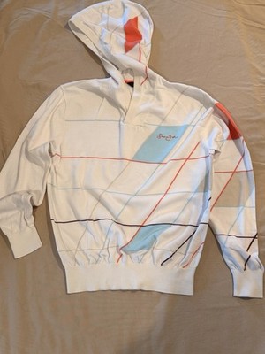 Sean John Y2K White Cotton Sweater Asymmetrical Lines Size L Made In Hong Kong.