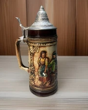 Vintage 1L Handmade SIGNED German GERZIT GERZ * RARE * Beer Stein Pewter Lid 11"