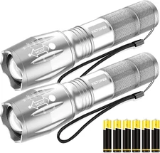 Victoper LED Flashlight 2 Pack Silver, Bright High Lumens Tactical Flashlights H