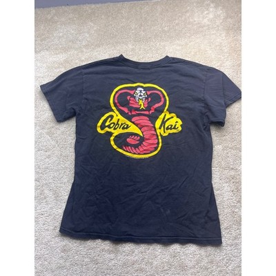Vintage Cobra Kai Strike First Strike Hard No Mercy Black T-Shirt Mens Medium