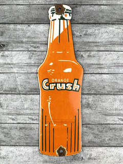 VINTAGE ORANGE CRUSH BOTTLE CUTOUT GAS OIL SODA POP PORCELAIN GASOLINE SIGN