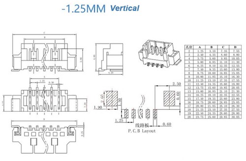 MX1.25MM Horizontal/Vertical SMD Sockets With/Without Cover 2P/3P/4P/5P/6P-16P - Picture 14 of 44