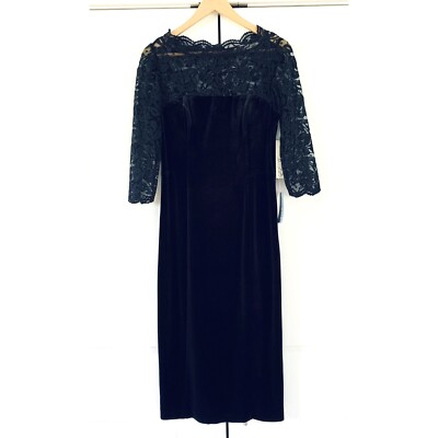 Eliza J Cocktail Dress Black Velvet Sheath Lace Illusion 3/4 Sleeve Midi Size 6 | eBay Eliza J Cocktail Dress Black Velvet Sheath Lace Illusion 3/4 Sleeve Midi Size 6 | eBay