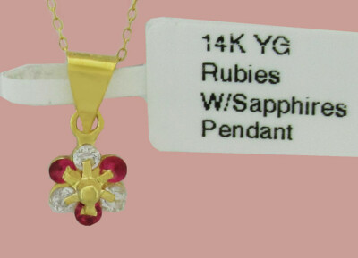 LAB RUBIN & WEISSE SAPHIRE ANHÄNGER 14K GELBGOLD - Neu mit Etikett