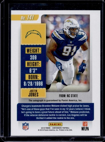 2018 Panini Contenders #141 Justin Jones RC Auto NM-MT D - Picture 2 of 2