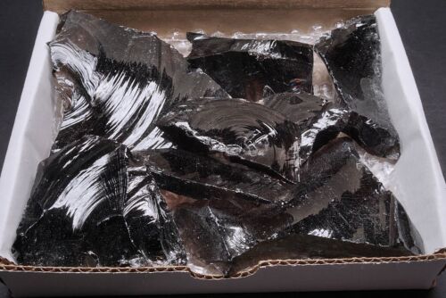 Lot de 10 oz en verre volcanique noir naturel obsidienne morceaux de cristal d'obsidienne - Photo 1 sur 8
