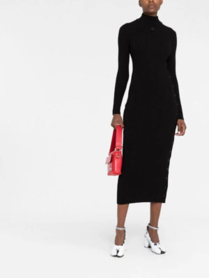 New Women s Authentic Courreges Beautiful Embroidered Logo Ribbed Sweater Dress 