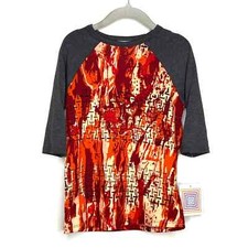 LuLaRoe Kids Unisex Size 4 Gray/Orange/Red Sloan Raglan T-Shirt NWT