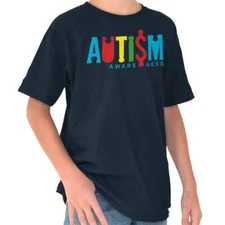 Cool Autism Awareness Jigsaw Puzzle Pieces Youth Crewneck T Shirts Boy or Girl