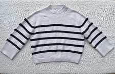 ZARA Ivory  Black STRIPE STRIPED RIBBED KNIT SWEATER Size S 6 8 10