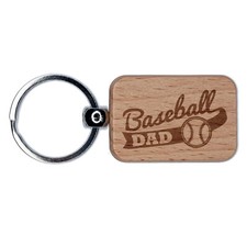 Baseball Dad Banner Engraved Wood Rectangle Keychain Tag Charm