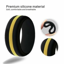 8mm Black with Yellow Stripe Silicone Rubber Gym Fitness Sorts Wedding Band Ring