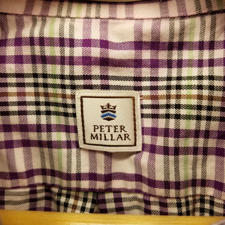 Peter Millar Plaid Button Up Dress Shirt Mens Size XL 100% Cotton Modern Collar - Image 4 of 4