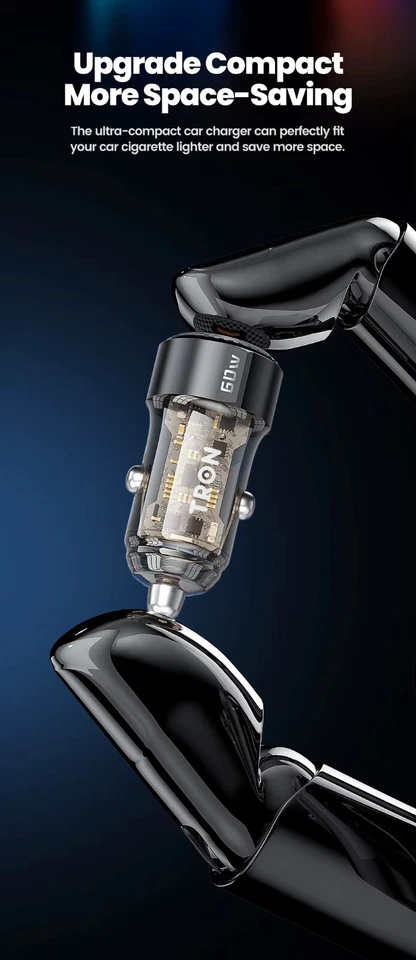 Carregador de carro TRON 2 portas PD USB C carregamento rápido 60W - Imagem 4 de 4