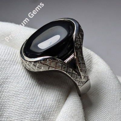 Natural Black Yameni Aqeeq/Akeek Ring Agate Ring, Beautiful Handmade Unique ring