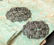 Women's Vintage Silver Tone Art Deco Style Filigree Shoe Clips Signed Musi
