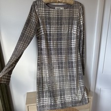 Eliza J Gold Plaid Metallic Long Sleeve Mini Dress Size 4 Christmas dress dreams