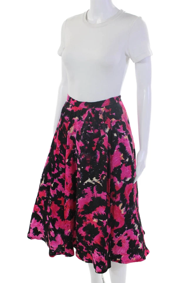 Falda Tracy Reese Mujer Cremallera Trasera Hasta la Rodilla Seda Línea A Negra Rosa Talla 0 Foto 2 de 4