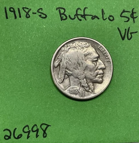 1918-S Buffalo 🦬 Indian Head Nickel 5c VG Very Good