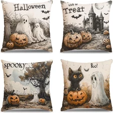 Halloween Pillow Covers 18X18 Set of 4, Boo Throw Pillow Covers Trick