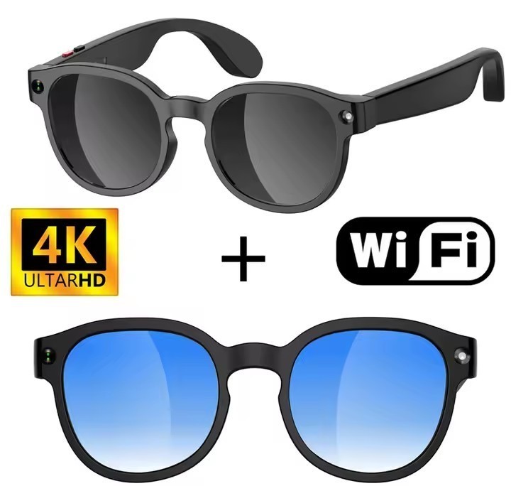 Lunettes connectées AI caméra 4K traduction instantanée et appels mains libres Bluetooth
