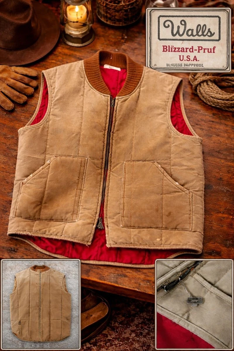 Vintage Walls Blizzard-Pruf Insulated Work Vest USA Made Distressed Faded Canvas