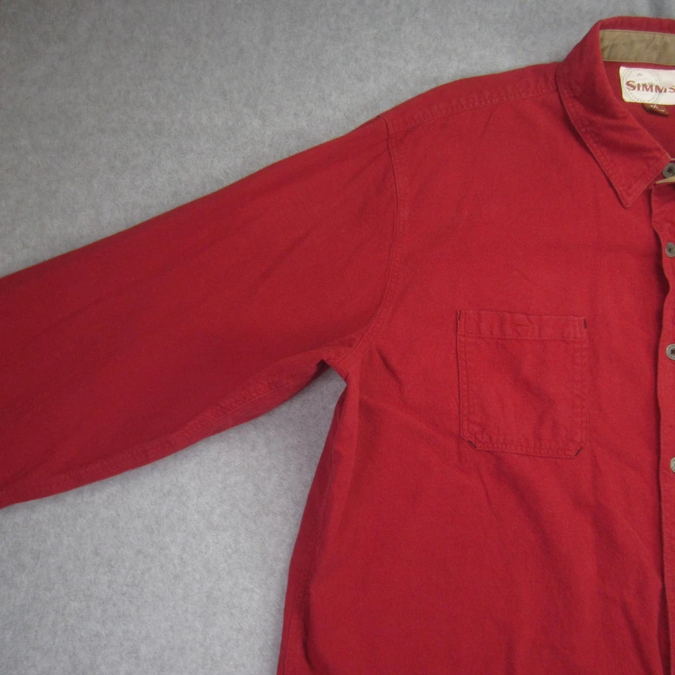 Camisa Simms Para Hombres XXL Roja Abotonada Carrete de Pesca Curación Sobre la Mosca Franela Foto 3 de 4