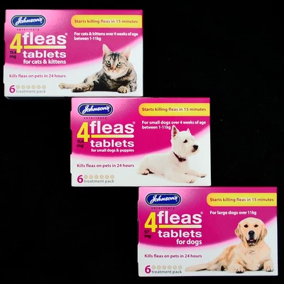 JOHNSON'S JOHNSONS 4FLEAS 6 TABLETS START KILLING DOG & CAT FLEAS IN 15 MINUTES -FOR RSPCA