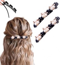2 Pcs Sparkling Crystal Stone Braided Hair Clips, 2025 New Satin Fabric Hair