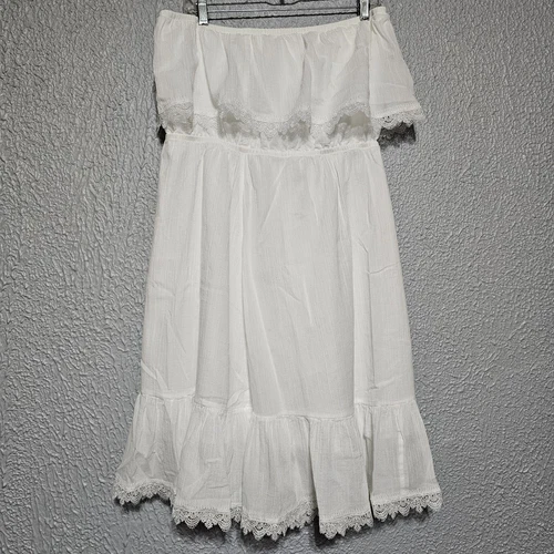PALM ANGELS Y2K Express Babydoll Vestito Donna Taglia L Bianco Boho Occhielli Cottagecore Prairie