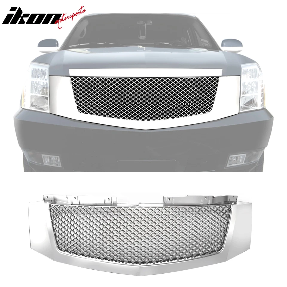 Fits 07-14 Cadillac Escalade Mesh Style Front Bumper Grille Guard Chrome ABS