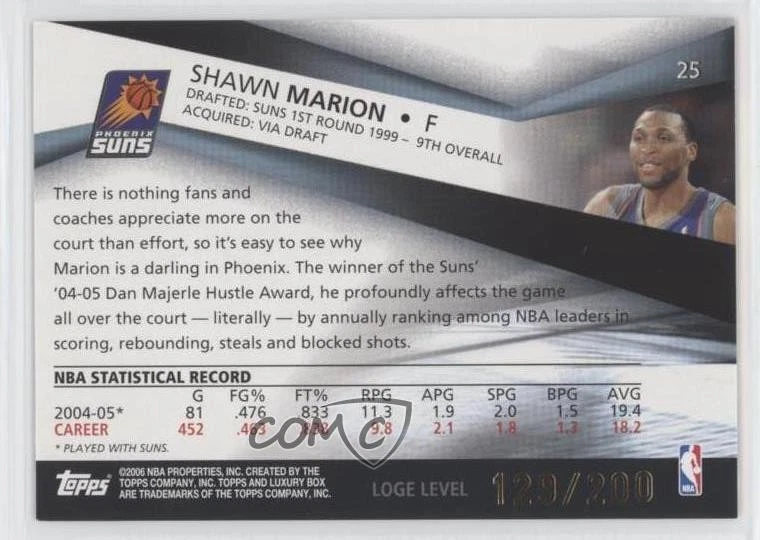 2005-06 Topps Luxury Box Loge Level /200 Shawn Marion #25 - Image 2 of 2