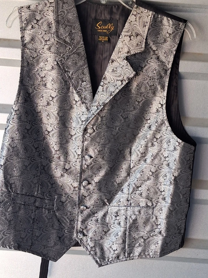 Chaleco vaquero occidental Scully para hombre cachemir plateado/negro talla mediana  Foto 3 de 4