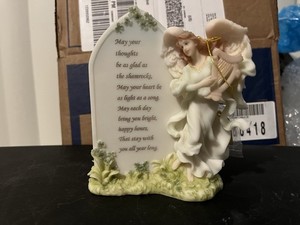 Roman Seraphim Classics Irish Angel Figurine Harp Shamrock Plaque 2003