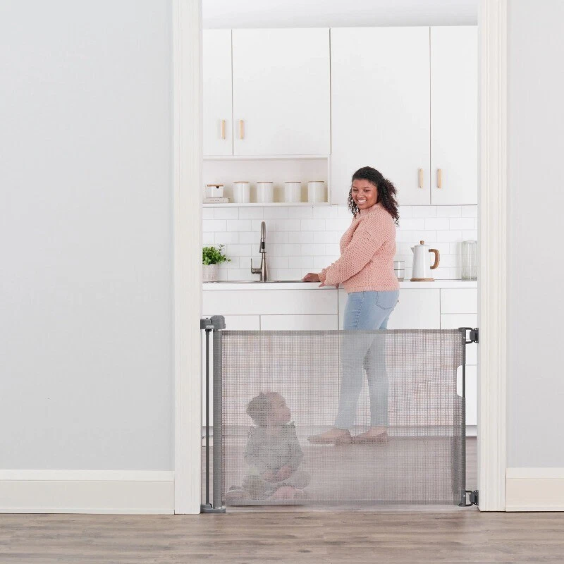 Retractable Baby Gate Expands Up To 50" Wide Includes Wall Mounts Safety Gates