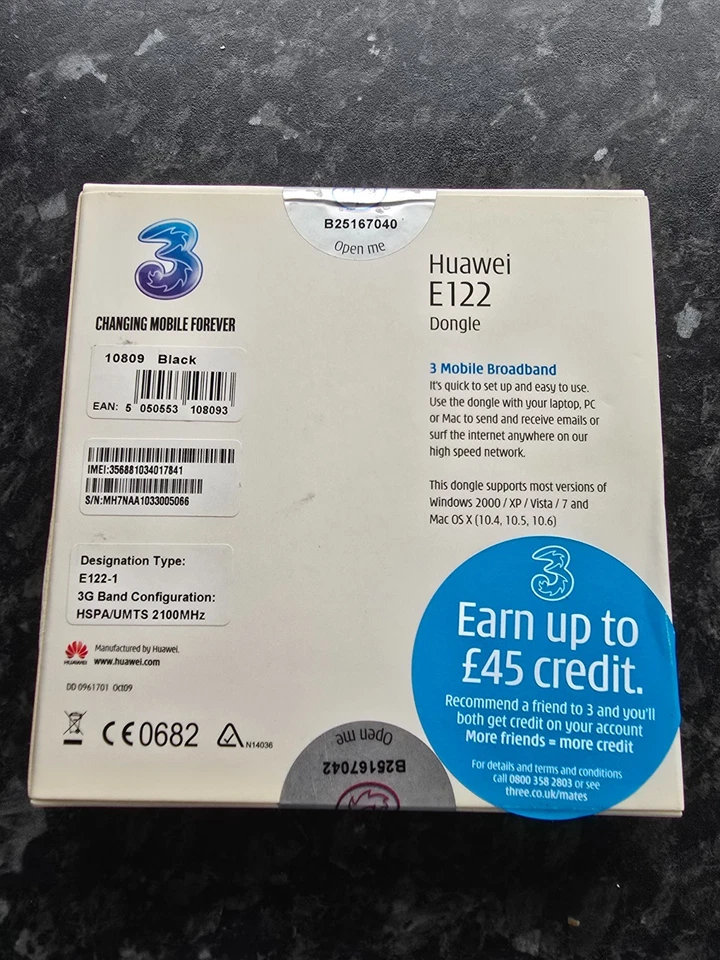 NEW SEALED HUAWEI E122 Black Wireless USB Modem 3G Moblie Broadband Dongle - Image 2 of 4