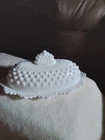 Fenton hobnail oval covered butter dish vintage milk glass