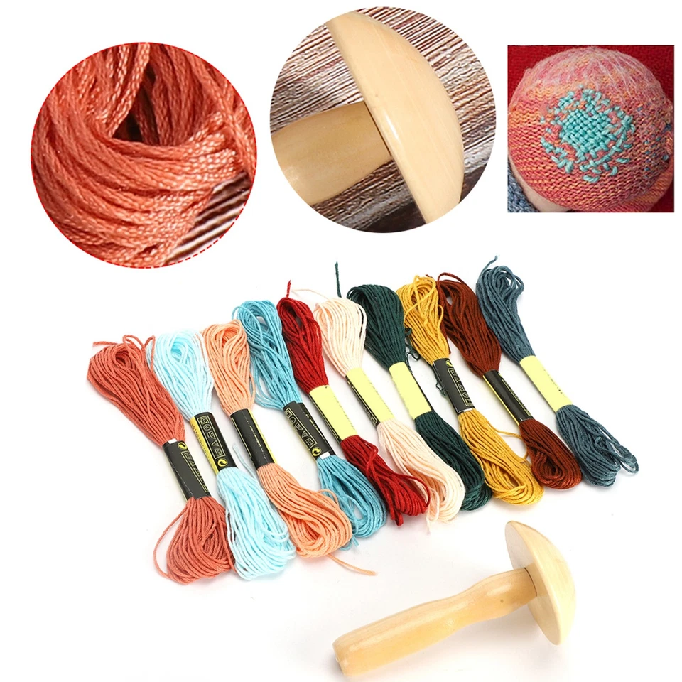 Wooden Darning Supplies Kit Mushroom Patching Threads Tool Travel Handicraft - Image 3 of 4